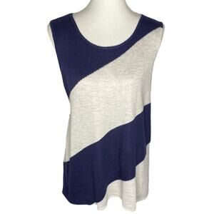 Chico's Cashmere Blend Sleeveless Knit Sweater Blue Gray Stripe Size L 12 Preppy